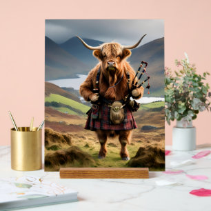 Schottischer Highland-Kuh-Bagpiper, Acrylschild
