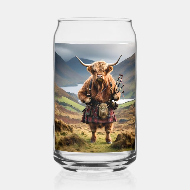 Schottischer Highland-Kuh-Bagpiper, Dosenglas (Vorderseite)