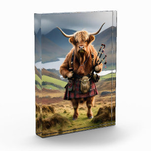 Schottischer Highland-Kuh-Bagpiper, Fotoblock