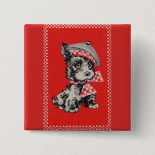Schottischer Hund der 1950er Jahre in Rot Button