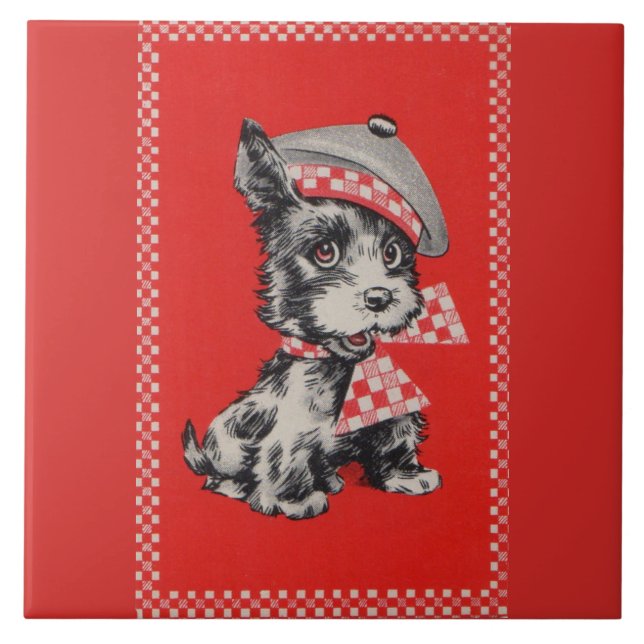 Schottischer Hund der 1950er Jahre in Rot Fliese (Vorderseite)