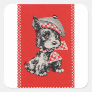 Schottischer Hund der 1950er Jahre in Rot Quadratischer Aufkleber