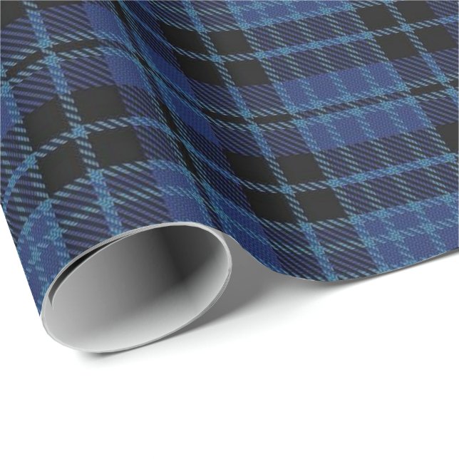 Schottischer Klerusblauer Schwarz-weißer Tartan Geschenkpapier (Rolleneckpunkt)