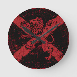 Schottischer Löwe Rampant Wanduhr   Rot und schwar