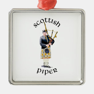 Schottischer Pfeifer - Braunes Plaid Silbernes Ornament