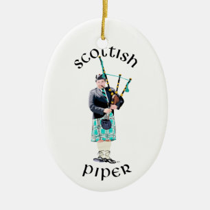 Schottischer Pfeifer - Türkis Kariert Keramik Ornament