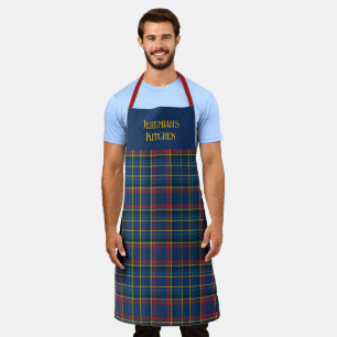 Schottischer Tartan-Karo in Kirschrot und Königbla Schürze
