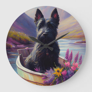 Schottischer Terrier auf einem Paddel: Ein landsch Große Wanduhr