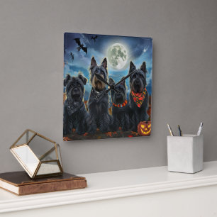 Schottischer Terrier Halloween Gruselig Quadratische Wanduhr