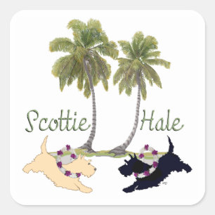 Schottischer Terrier Hawaiian Design Quadratischer Aufkleber