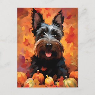 Schottischer Terrier Herbst Thanksgiving  Postkarte