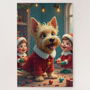 Schottischer Terrier hilft Weihnachtselfen