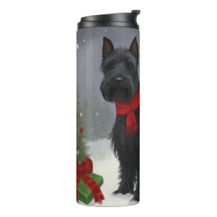 Schottischer Terrier Hund im Schnee Weihnachten Thermosbecher