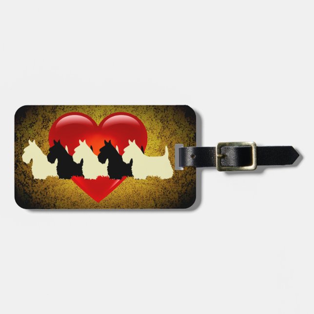 Schottischer Terrier Hund, rotes Herz, Granitgold Gepäckanhänger (Vorderseite horizontal)