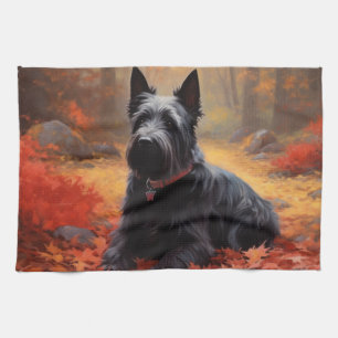 Schottischer Terrier im Herbstlaub Fall Inspiriert Geschirrtuch