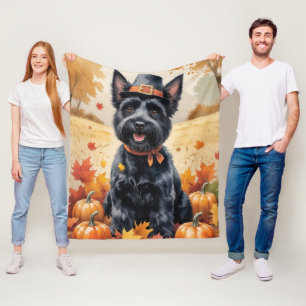 Schottischer Terrier im Herbstlaub Thanksgiving Ku Fleecedecke