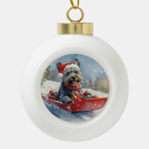Schottischer Terrier im Schlitten Lass es schneien Keramik Kugel-Ornament