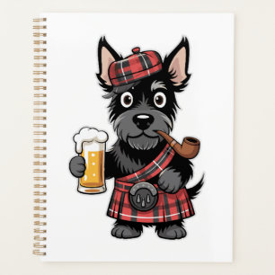 Schottischer Terrier im Schottenkaro-Kilt mit Bier Planer
