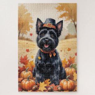 Schottischer Terrier in Herbstlaub-Erntedank-Kunst