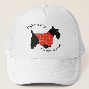 Schottischer Terrier in rotem Karo-Pullover Truckerkappe