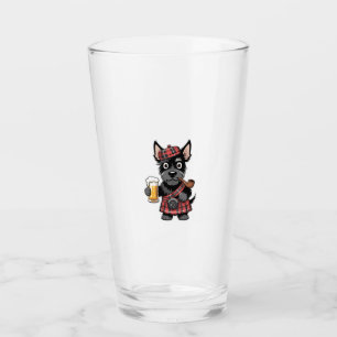 Schottischer Terrier in Tartan-Kilt mit Bier und P Glas