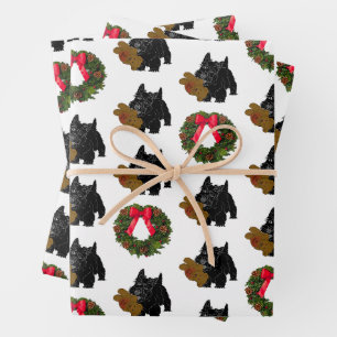Schottischer Terrier mit Weihnachtskranz Geschenkpapier Set