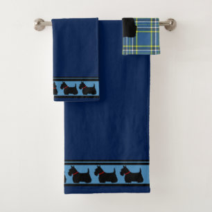 Schottischer Terrier/roter Halsband/blaukariert/Bo Badhandtuch Set