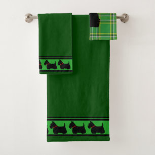 Schottischer Terrier/roter Halsband/grün kariert/B Badhandtuch Set