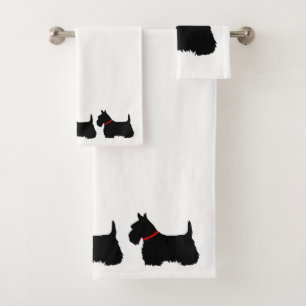 Schottischer Terrier/roter Halsband/weiß - eigene Badhandtuch Set