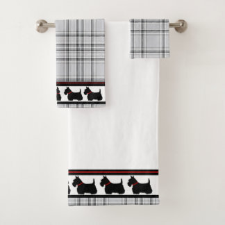 Schottischer Terrier/roter Kragen/rotes Karo/Grenz Badhandtuch Set