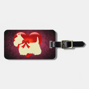 Schottischer Terrier, rotes Herz, Schleife, rosa G Gepäckanhänger