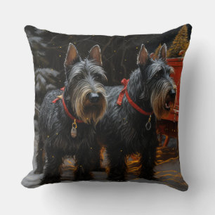 Schottischer Terrier Schneebedeckter Schlitten Wei Kissen