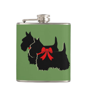 Schottischer Terrier Schwarz/Weiß-Silhouette/Namen Flachmann