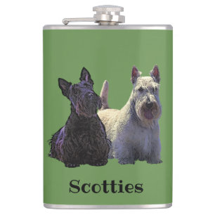 Schottischer Terrier schwarz/wheaten, sitzend/steh Flachmann