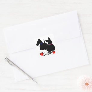 Schottischer Terrier/schwarze Silhouette rosa/blau Quadratischer Aufkleber
