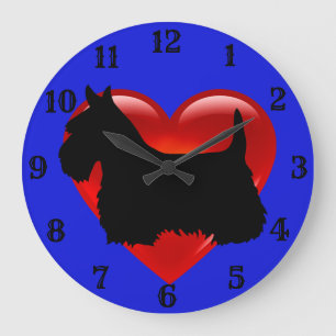 Schottischer Terrier schwarze Silhouette rotes Her Große Wanduhr