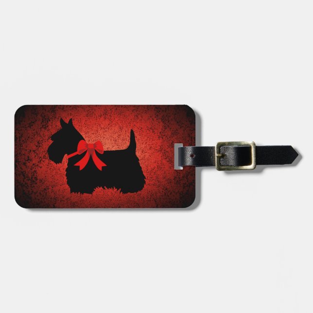 Schottischer Terrier, Silhouette, Bogen, Granitrot Gepäckanhänger (Vorderseite horizontal)