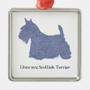 Schottischer Terrier Silhouette in Denim Silbernes Ornament