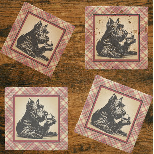 Schottischer Terrier Tartan Karo Erdtöne Steinuntersetzer