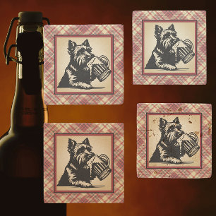 Schottischer Terrier Tartan Karo Erdtöne Steinuntersetzer