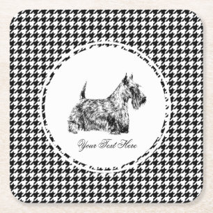 Schottischer Terrier und Houndstooth Personalisier Rechteckiger Pappuntersetzer