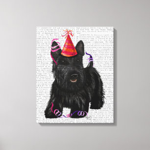 Schottischer Terrier-und Party-Hut Leinwanddruck