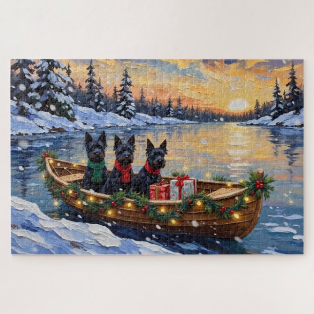 Schottischer Terrier Weihnachtsboot-Feiertag (Horizontal)
