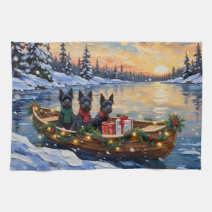 Schottischer Terrier Weihnachtsboot-Feiertag Geschirrtuch