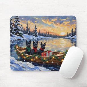 Schottischer Terrier Weihnachtsboot-Feiertag Mousepad