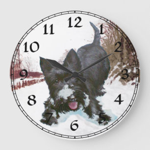Schottischer Terrier Winter-Spielzeit-Uhr Große Wanduhr