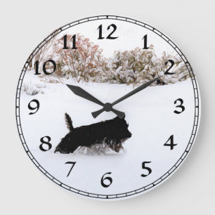 Schottischer Terrier Winteruhr Große Wanduhr