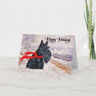 Schottischer Terrier Winterurlaub Feiertagskarte