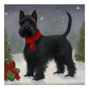 Schottischer Terrierhund im Schnee Weihnachten Poster