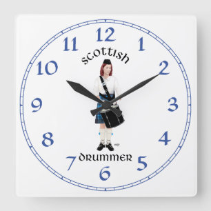 Schottischer Trommler - Blauer Kilt Quadratische Wanduhr